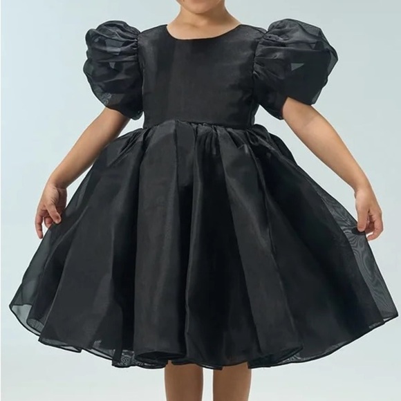 Other - Girl Black Organza Puff Sleeve Party Dress Kids Formal Event Gown Sz 8 Old Money